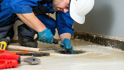 Plumber fixing a drain with professional tools Plumber fixing a drain with professional tools